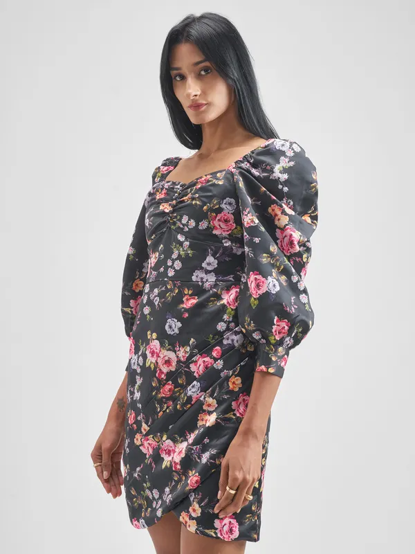 Tokyo Talkies Women Black Printed Bodycon Dress