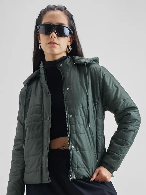 Tokyo Talkies Women Green Puffer Jacket
