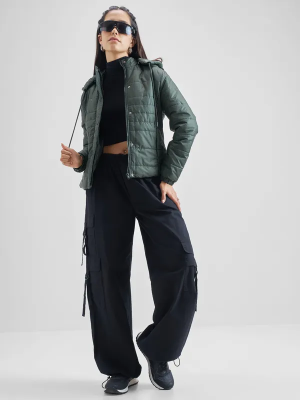 Tokyo Talkies Women Green Puffer Jacket