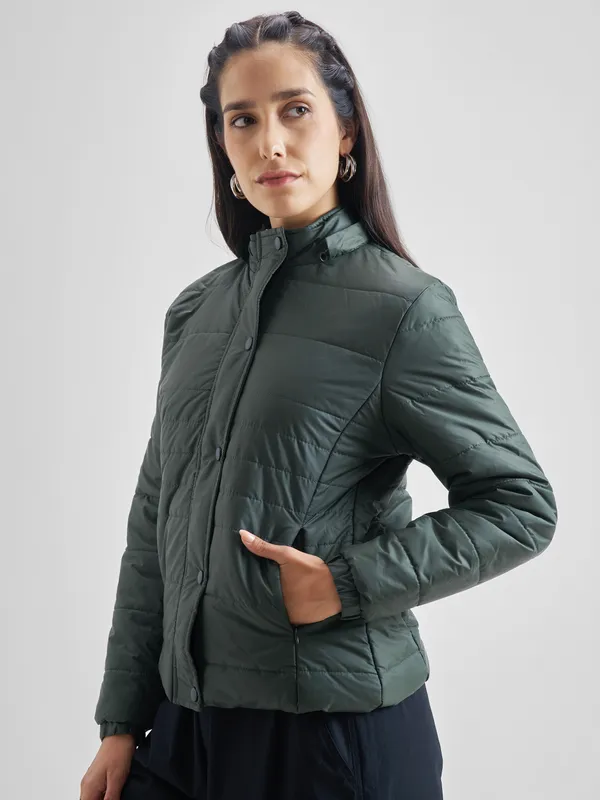 Tokyo Talkies Women Green Puffer Jacket
