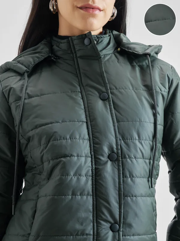 Tokyo Talkies Women Green Puffer Jacket