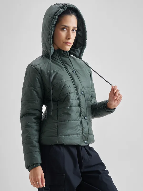 Tokyo Talkies Women Green Puffer Jacket