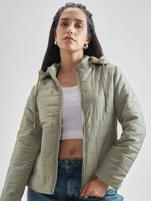  Tokyo Talkies Women Green Puffer Jacket Jackets