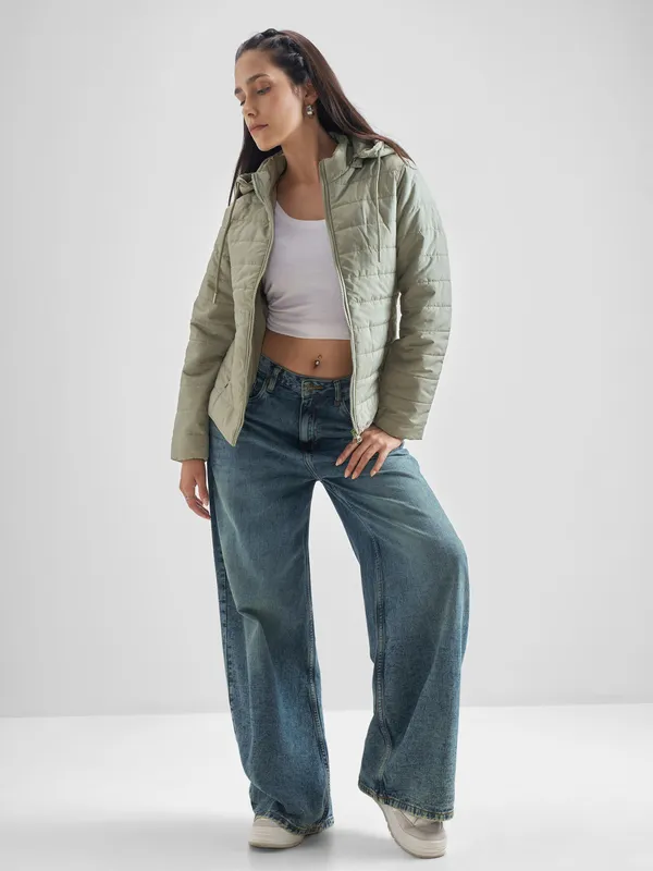  Tokyo Talkies Women Green Puffer Jacket Jackets