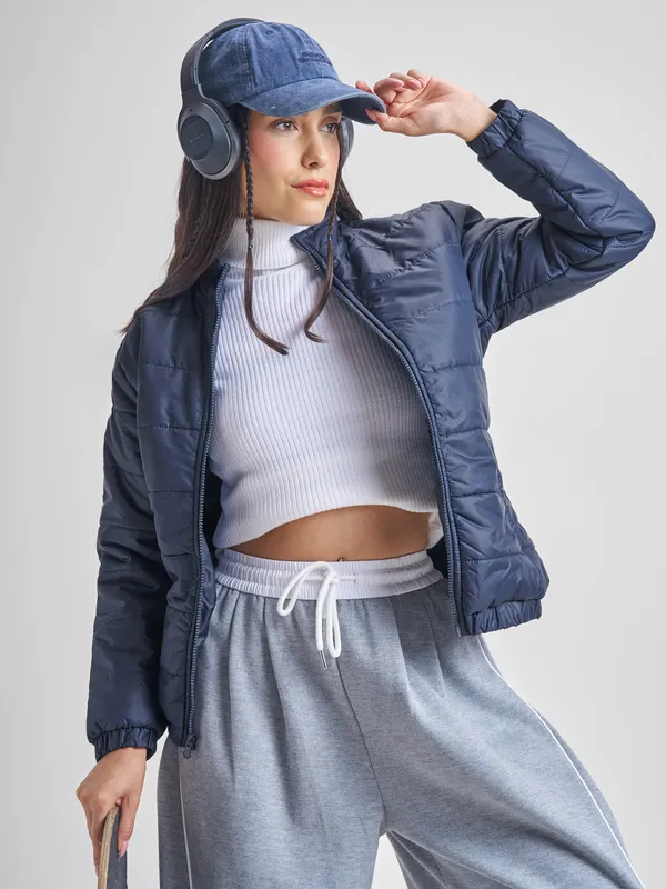 Tokyo Talkies Women Navy Blue Puffer Jacket Jackets