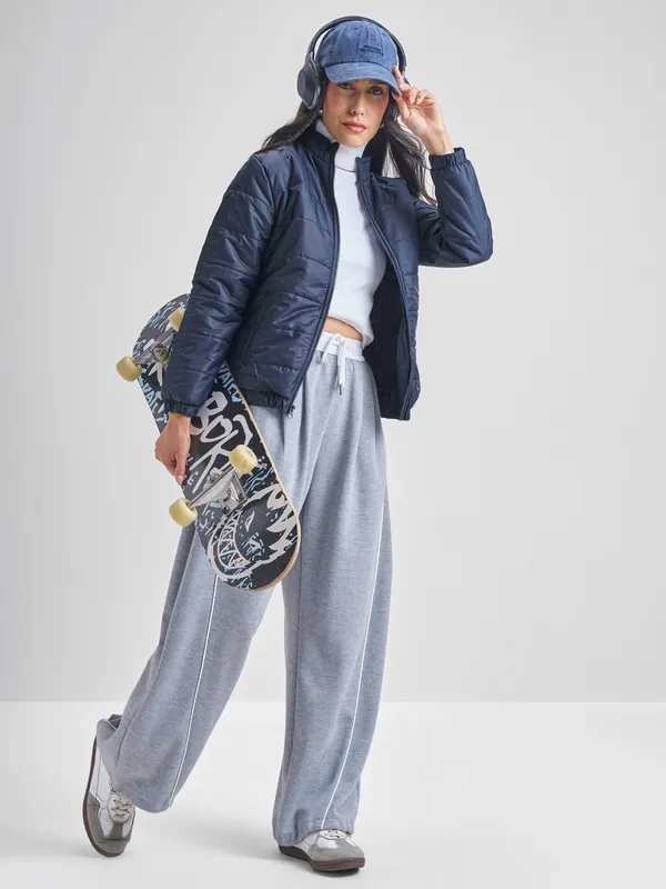  Tokyo Talkies Women Navy Blue Puffer Jacket Jackets