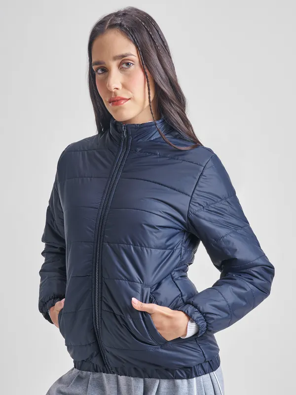  Tokyo Talkies Women Navy Blue Puffer Jacket Jackets