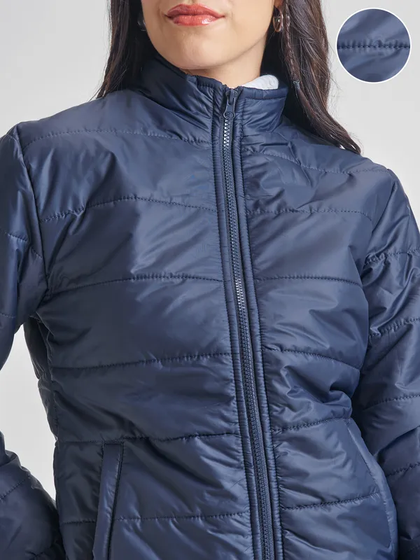  Tokyo Talkies Women Navy Blue Puffer Jacket Jackets