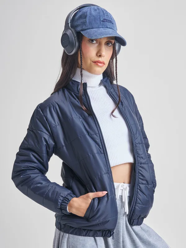  Tokyo Talkies Women Navy Blue Puffer Jacket Jackets