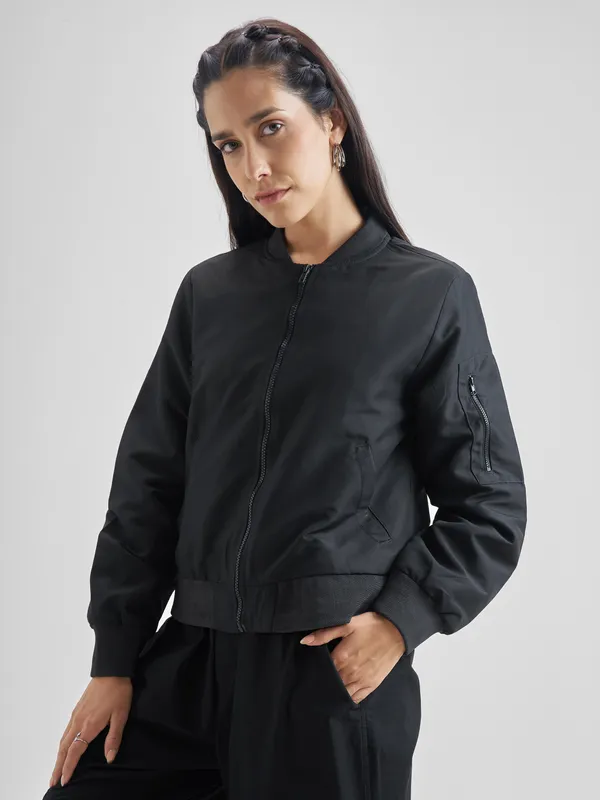  Tokyo Talkies Women Black Bomber Jackets