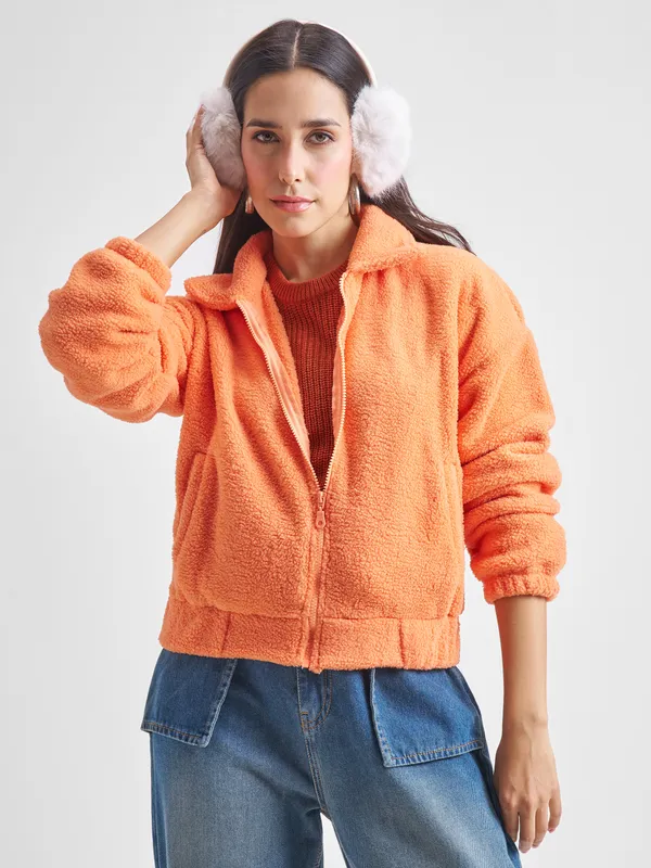 Tokyo Talkies Women Orange Open Front Jacket