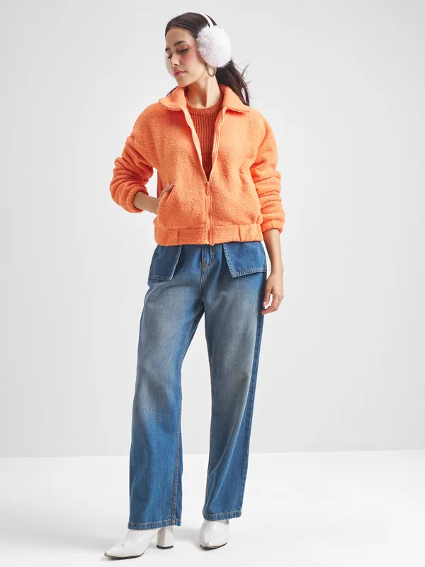 Tokyo Talkies Women Orange Open Front Jacket