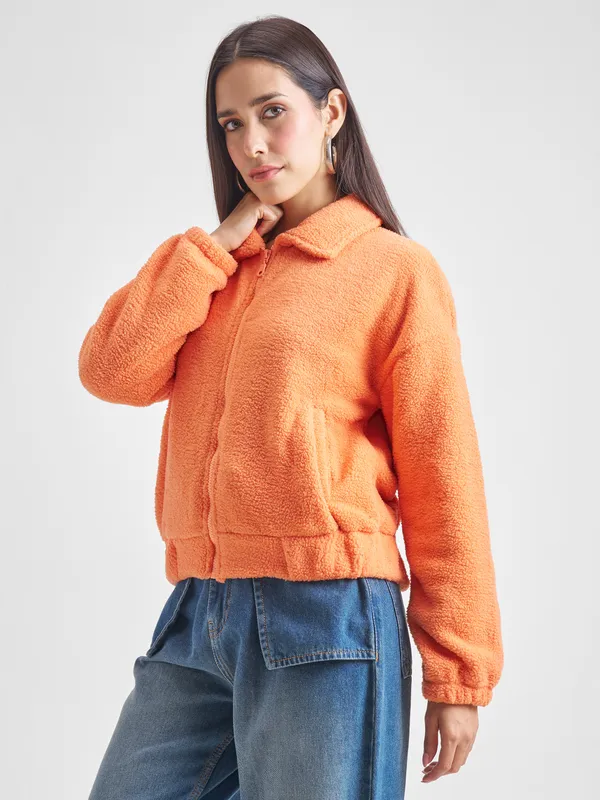 Tokyo Talkies Women Orange Open Front Jacket