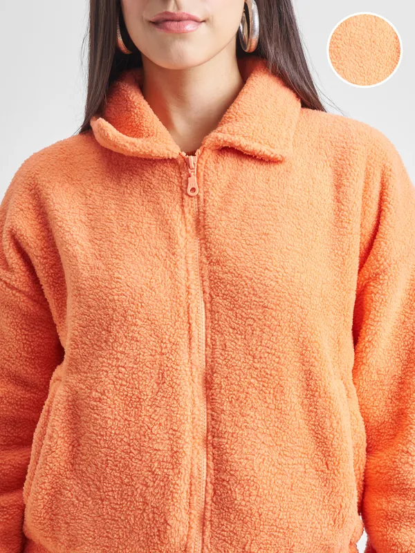 Tokyo Talkies Women Orange Open Front Jacket