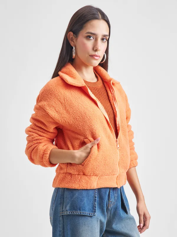 Tokyo Talkies Women Orange Open Front Jacket