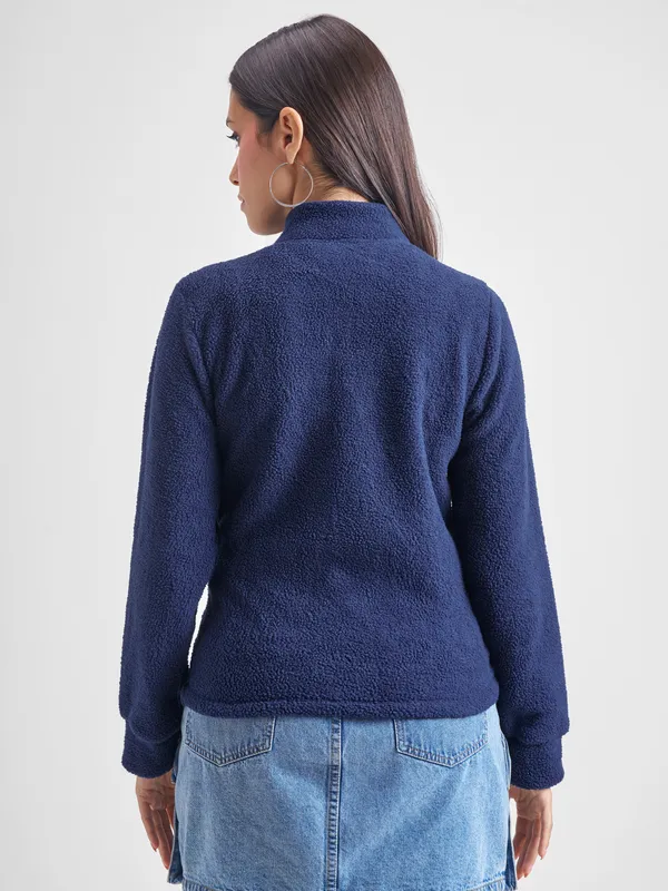 Tokyo Talkies Women Navy Blue Open Front Jacket