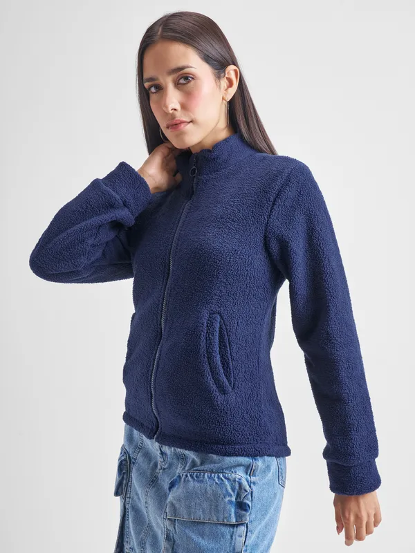 Tokyo Talkies Women Navy Blue Open Front Jacket