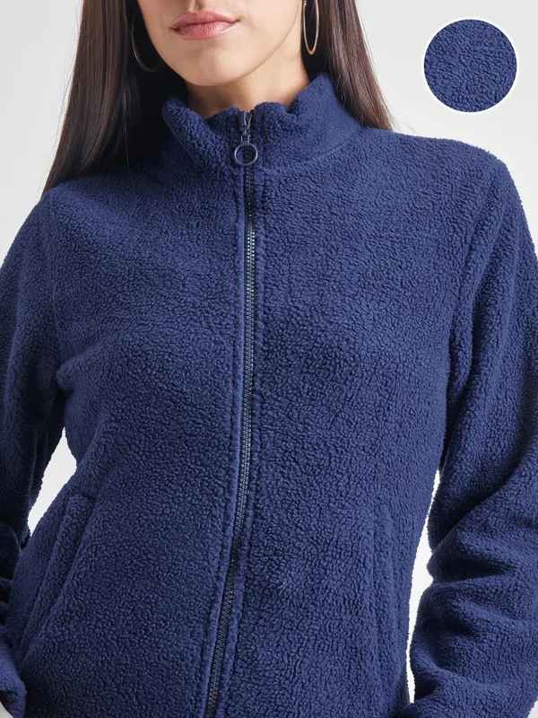 Tokyo Talkies Women Navy Blue Open Front Jacket
