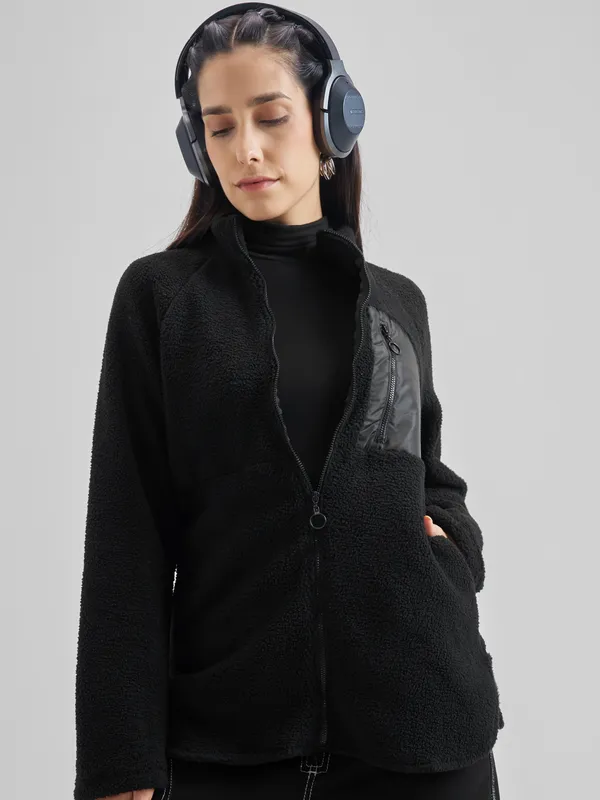 Tokyo Talkies Women Black Open Front Jacket