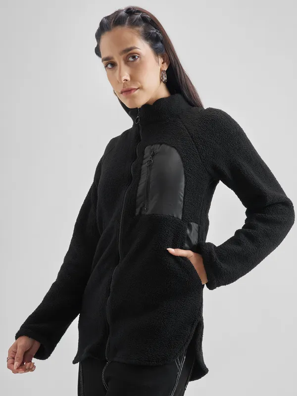 Tokyo Talkies Women Black Open Front Jacket