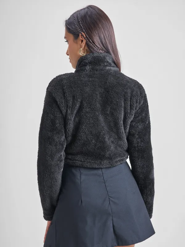 Tokyo Talkies Women Black Open Front Jacket