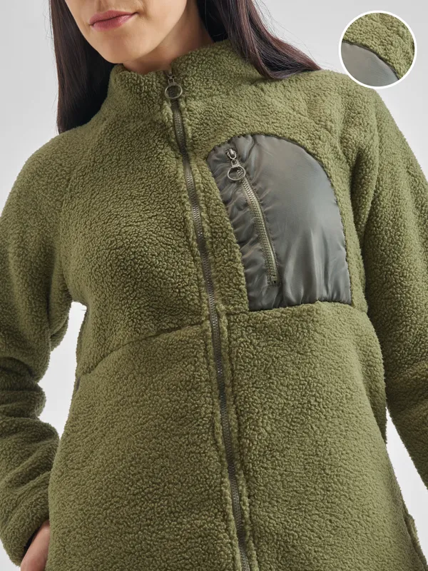 Tokyo Talkies Women Green Open Front Jacket
