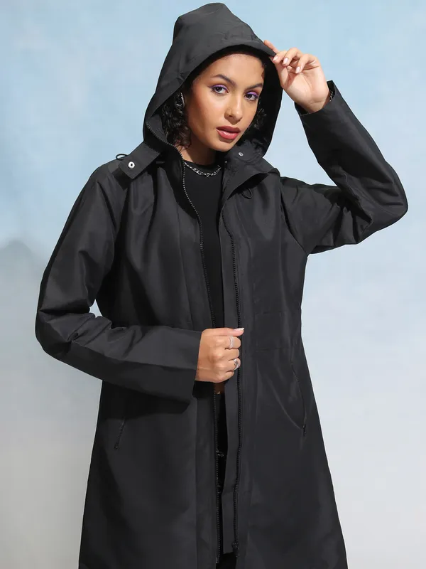 Tokyo Talkies Women Black Open Front Jacket