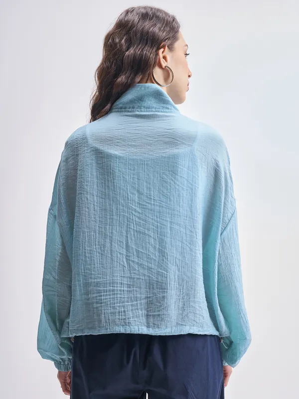 Tokyo Talkies Women Blue Open Front Jacket