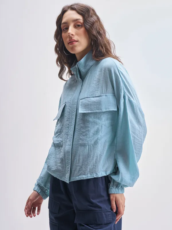 Tokyo Talkies Women Blue Open Front Jacket