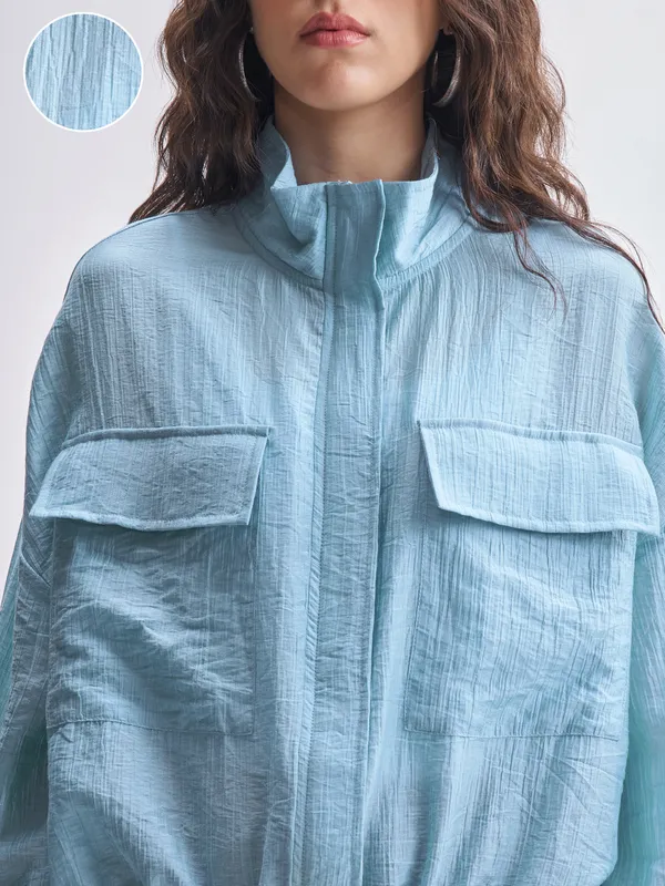 Tokyo Talkies Women Blue Open Front Jacket