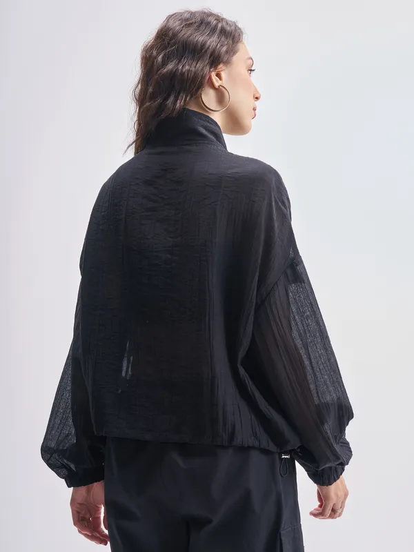 Tokyo Talkies Women Black Open Front Jacket