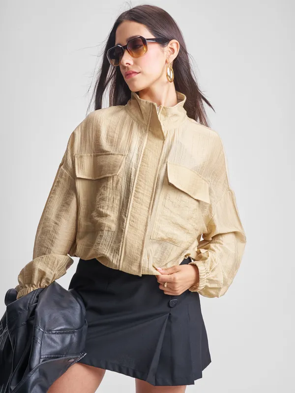 Tokyo Talkies Women Beige Open Front Jacket