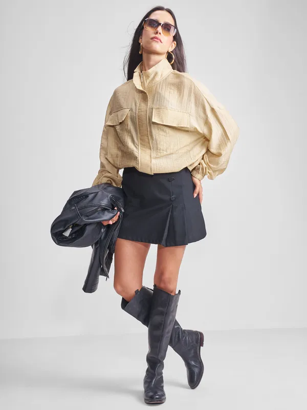 Tokyo Talkies Women Beige Open Front Jacket