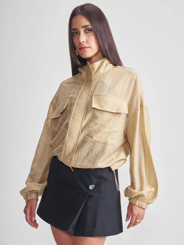 Tokyo Talkies Women Beige Open Front Jacket