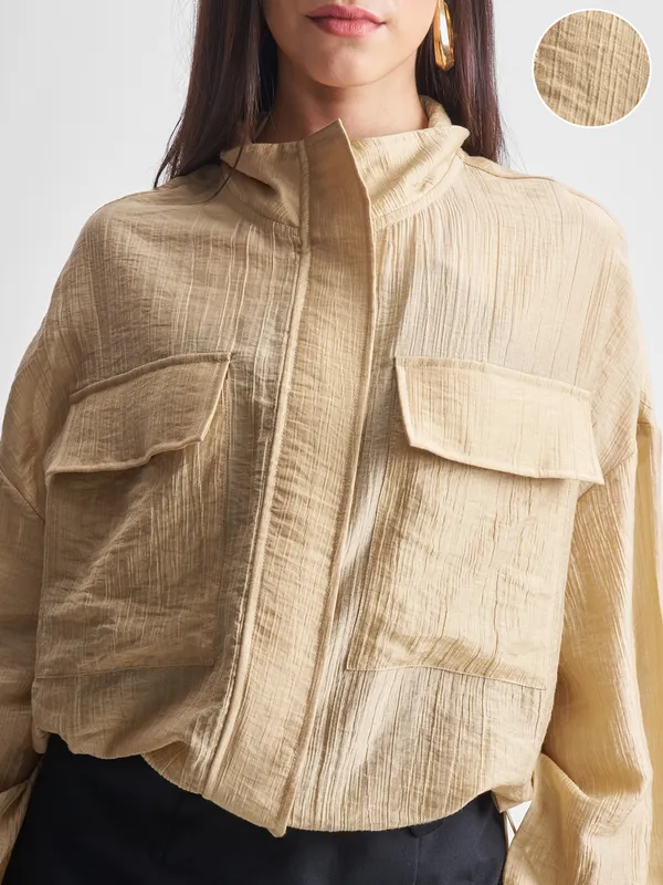 Tokyo Talkies Women Beige Open Front Jacket