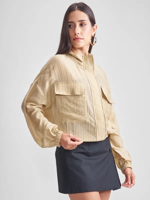 Tokyo Talkies Women Beige Open Front Jacket