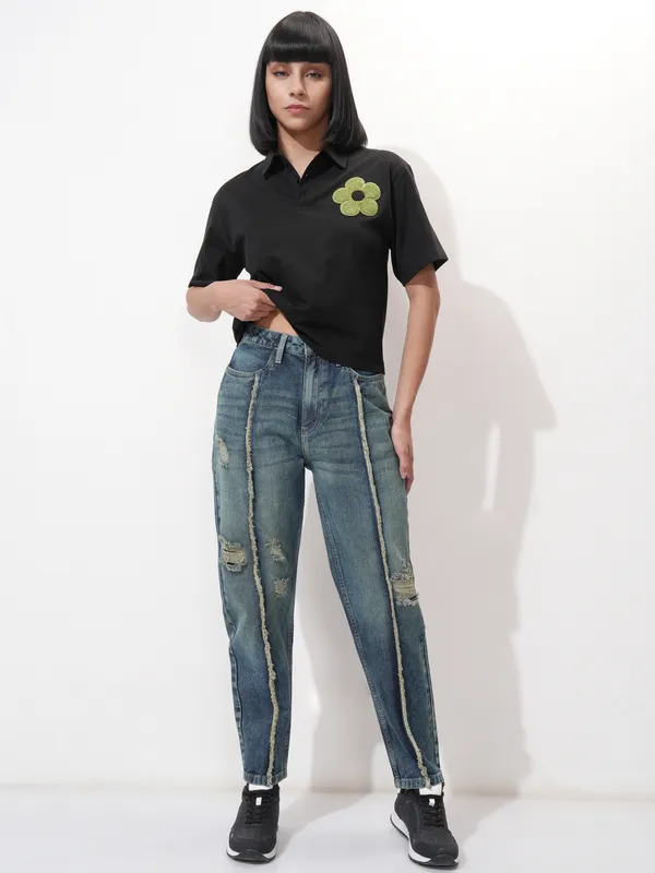 Tokyo Talkies Women Blue Mom Fit Highly Distressed Stretchable Jeans