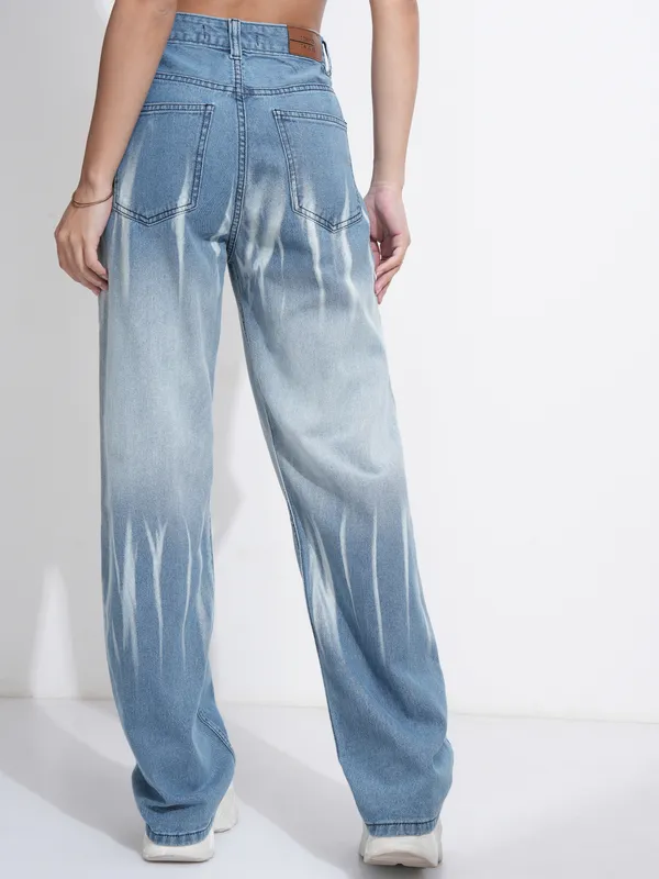 Tokyo Talkies Women Blue Dad Fit Low Distress Stretchable Jeans