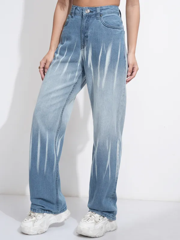 Tokyo Talkies Women Blue Dad Fit Low Distress Stretchable Jeans
