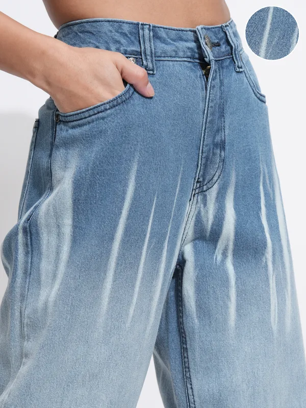 Tokyo Talkies Women Blue Dad Fit Low Distress Stretchable Jeans