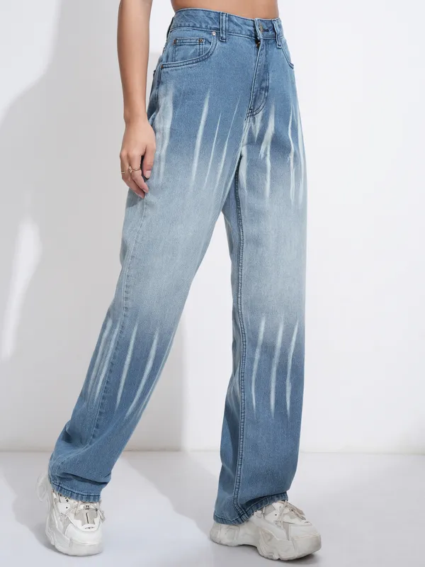 Tokyo Talkies Women Blue Dad Fit Low Distress Stretchable Jeans