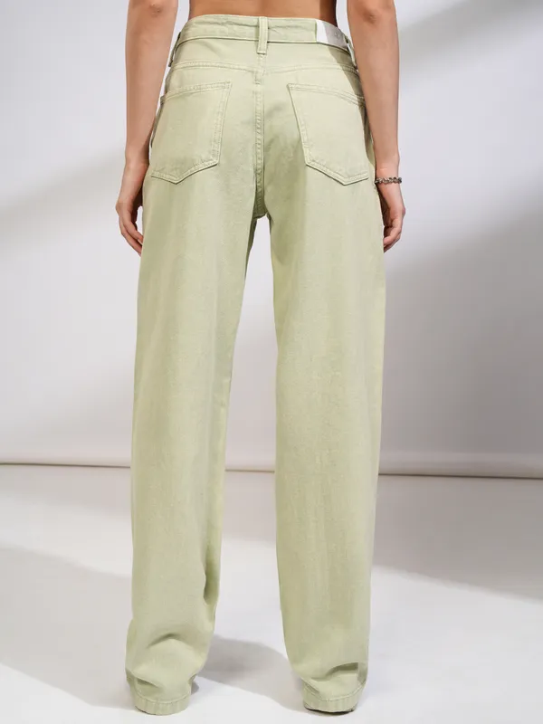 Tokyo Talkies Women Green Straight Fit Stretchable Jeans