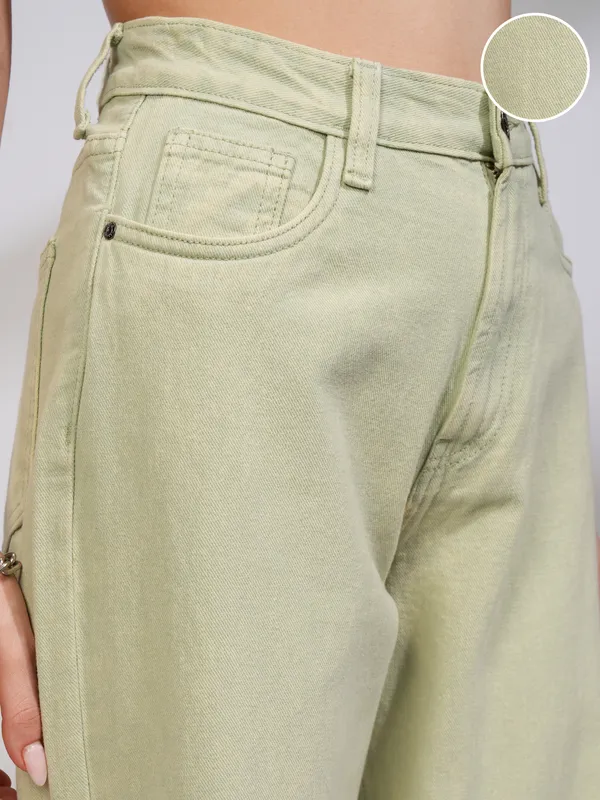 Tokyo Talkies Women Green Straight Fit Stretchable Jeans