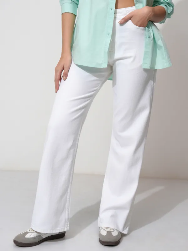 Tokyo Talkies Women White Bootcut Jeans