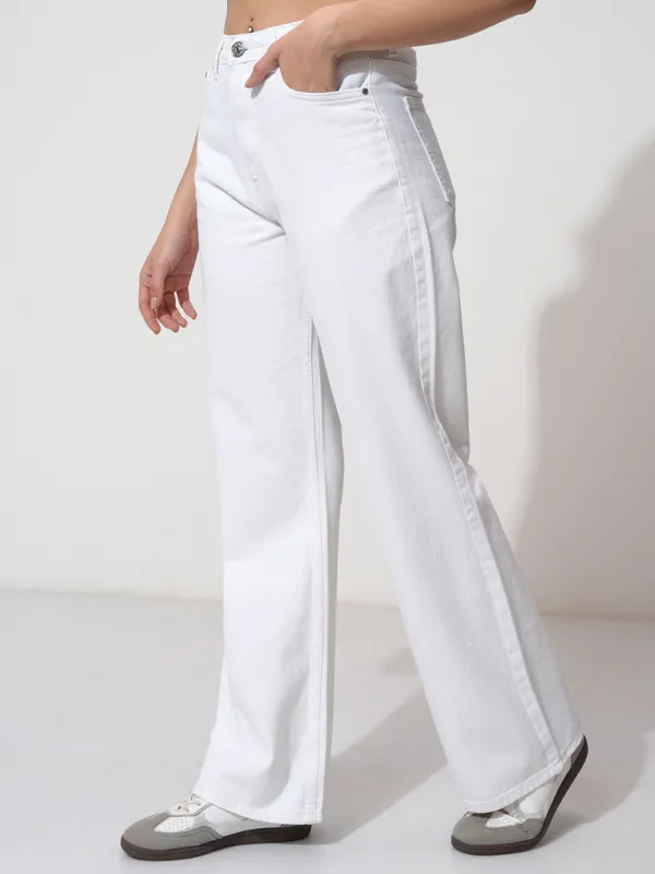 Tokyo Talkies Women White Bootcut Jeans