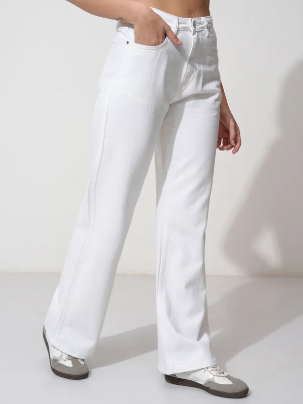 Tokyo Talkies Women White Bootcut Jeans