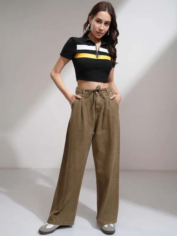 Tokyo Talkies Women Khaki Baggy Stretchable Jeans