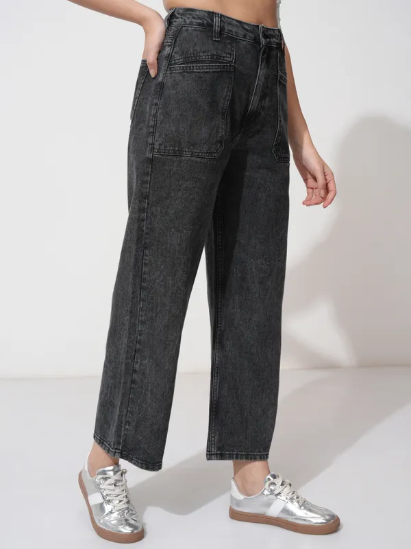 Tokyo Talkies Women Grey Straight Fit Stretchable Jeans