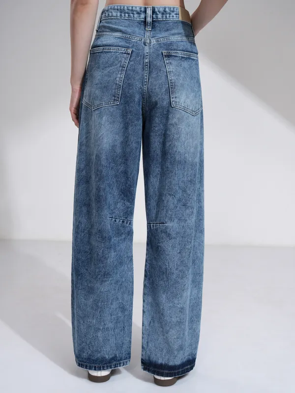 Tokyo Talkies Women Blue Wide Leg Slash Knee Jeans