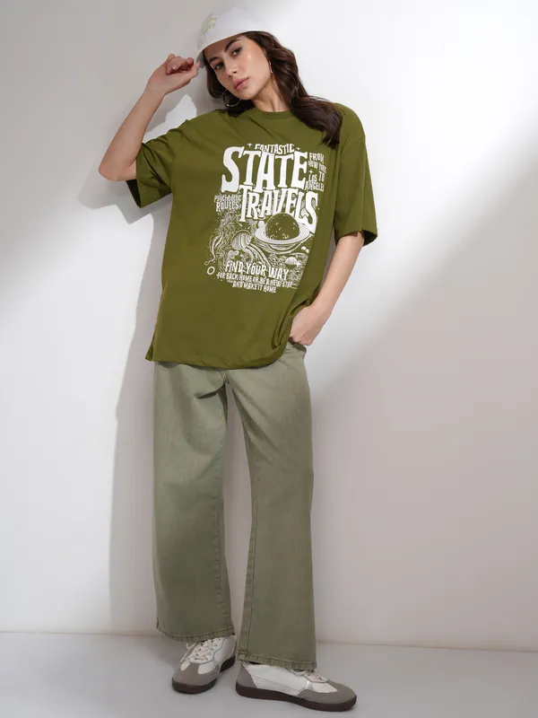 Tokyo Talkies Women Olive Straight Fit Stretchable Jeans